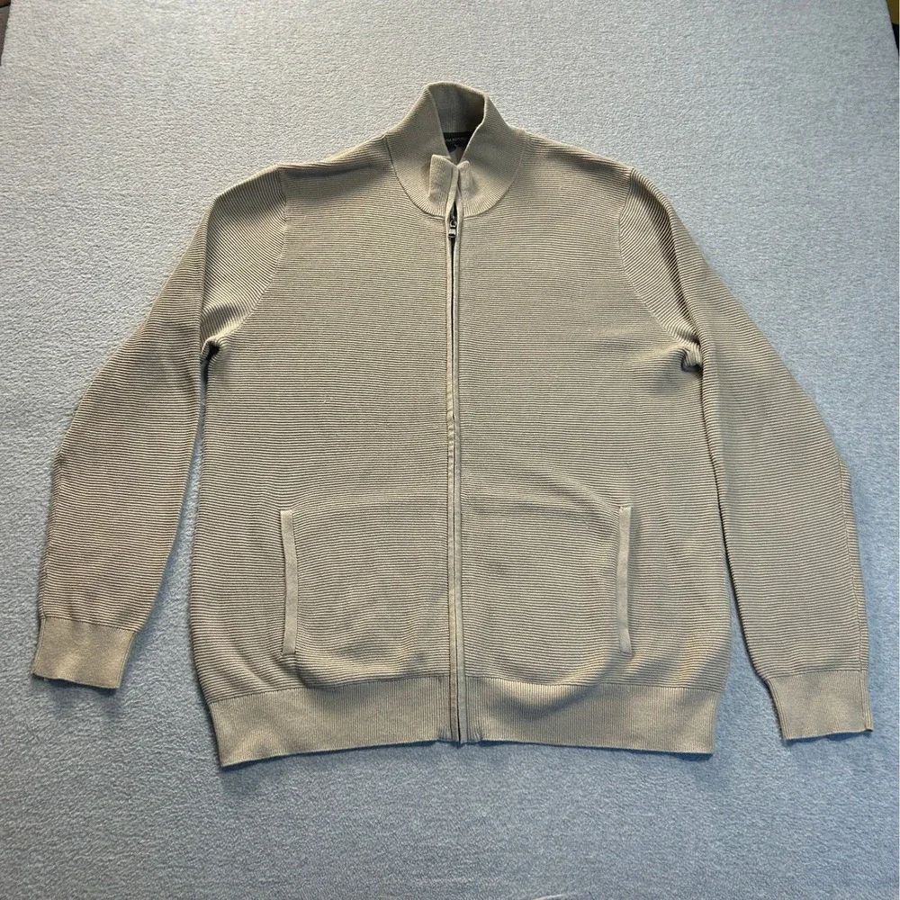 Banana Republic Knit Sweater Jacket Mens XL Light Gray Full Zip Mock Neck Casual